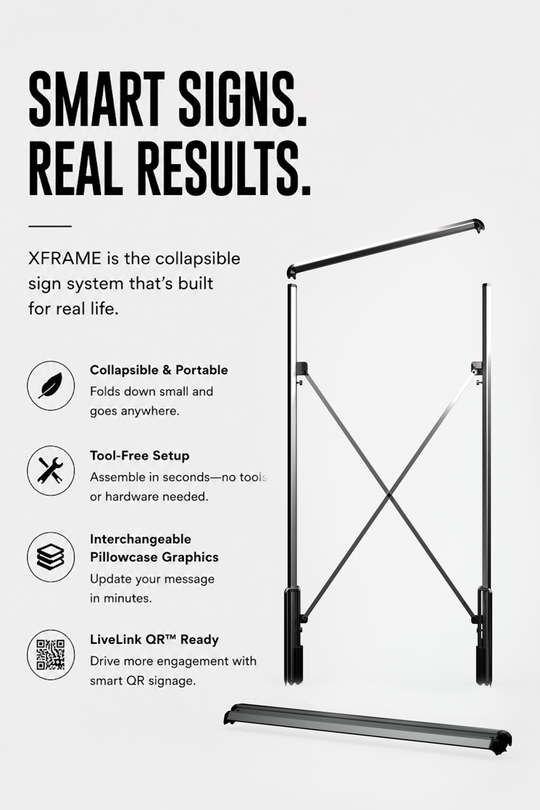 XFRAME Smart Sign is the collapsible sign system that's built for real life.